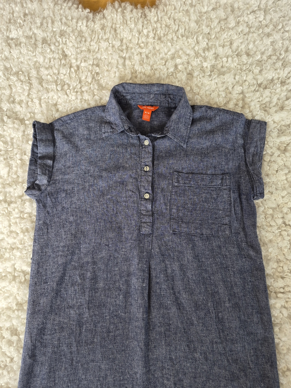 Joe Fresh Linen Shirt Dress Blue Medium Casual Boho Chambray Shift - Picture 5 of 9